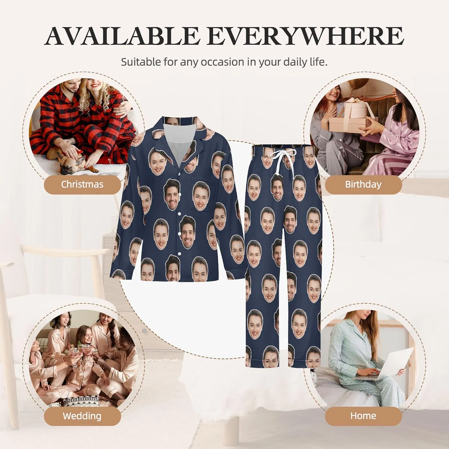 Personalized Pajamas Set with Photo, Custom Pajamas Button Down Matching Couples Pajamas Gift for Women Men Christmas