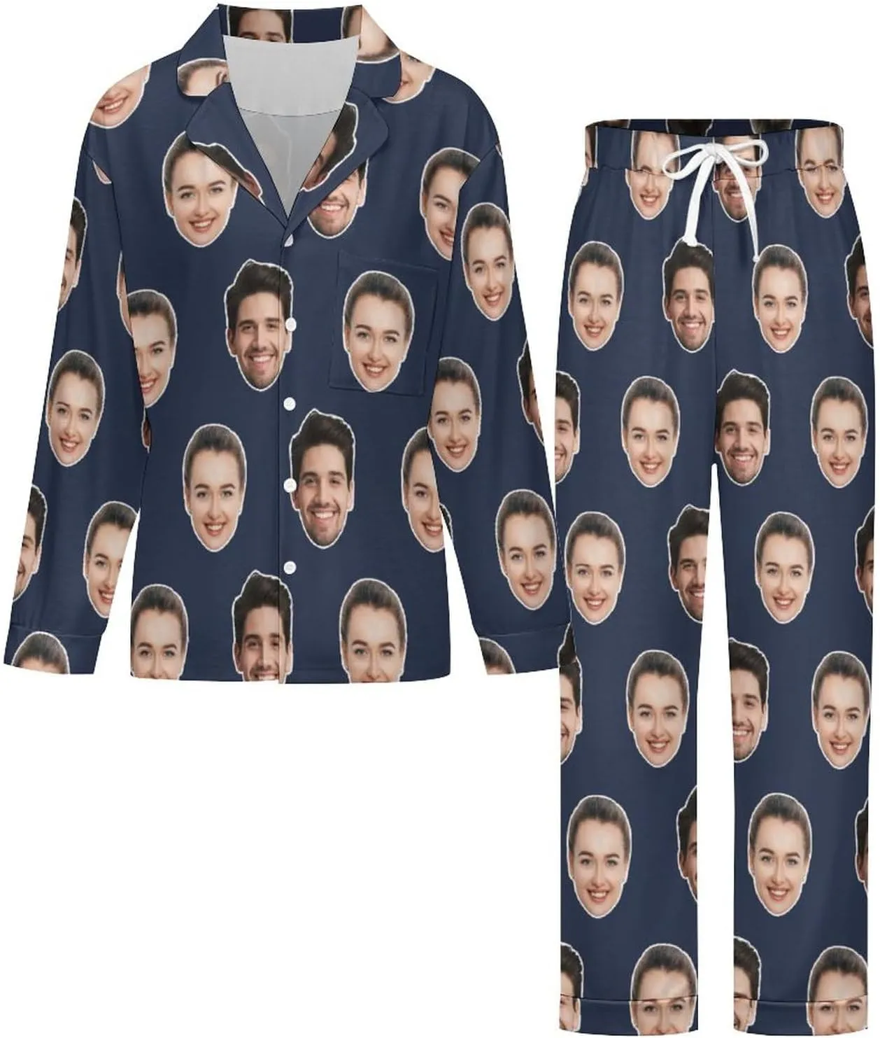 Personalized Pajamas Set with Photo, Custom Pajamas Button Down Matching Couples Pajamas Gift for Women Men Christmas