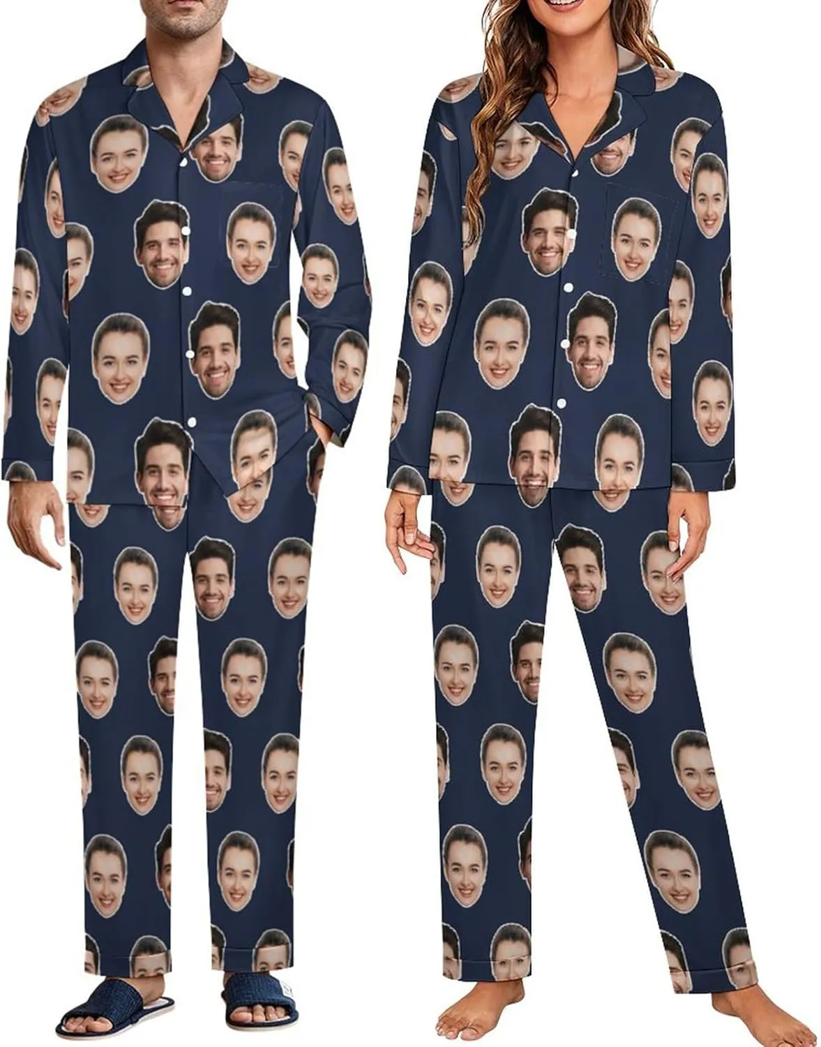 Personalized Pajamas Set with Photo, Custom Pajamas Button Down Matching Couples Pajamas Gift for Women Men Christmas