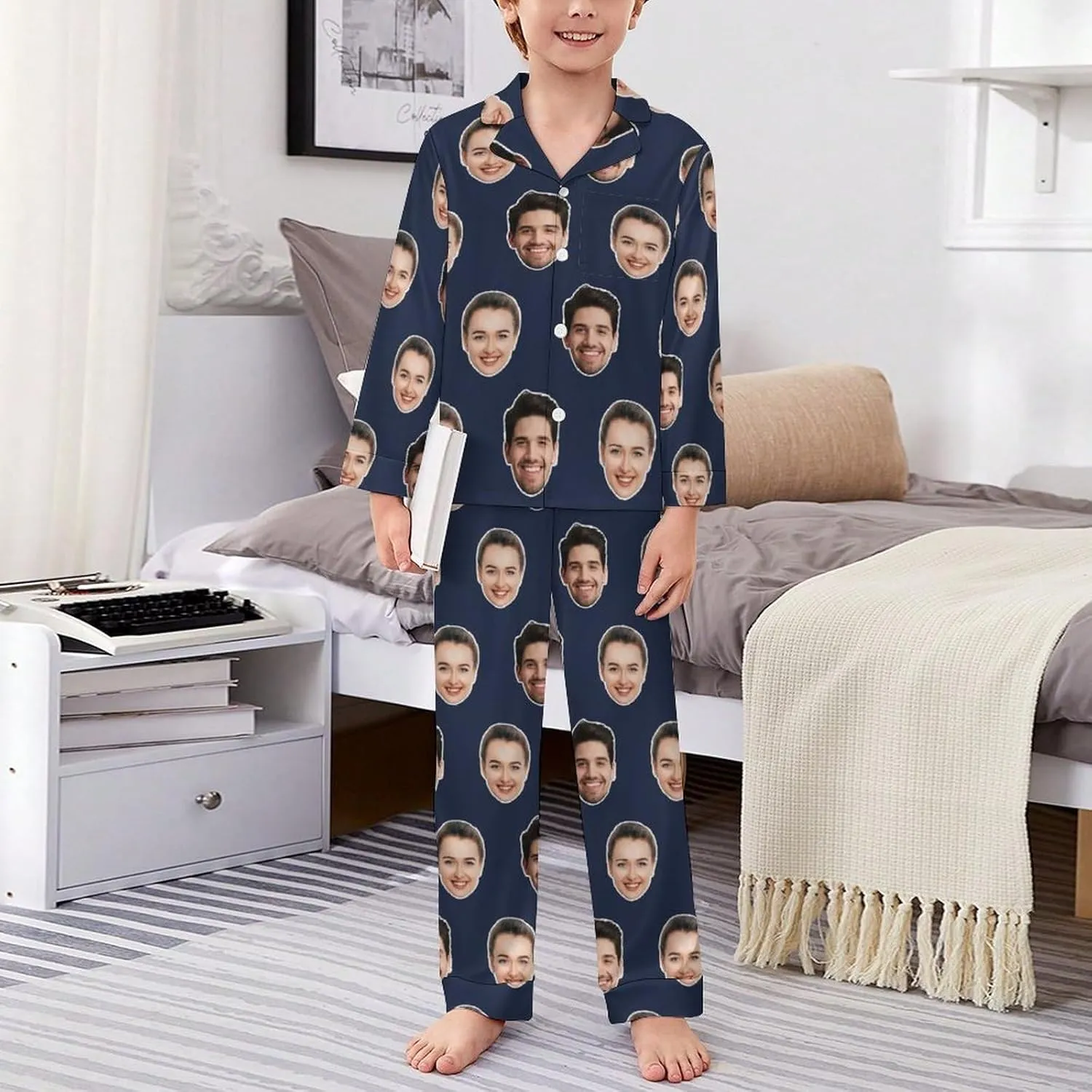 Personalized Pajamas Set with Photo, Custom Pajamas Button Down Matching Couples Pajamas Gift for Women Men Christmas