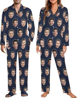Personalized Pajamas Set with Photo, Custom Pajamas Button Down Matching Couples Pajamas Gift for Women Men Christmas