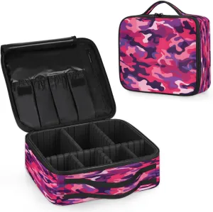 Pinks White Camouflage Makeup Bag for Travel, Cosmetic Bag with Dividers Toiletry Storage Camo Skin Portable Organizer Train Case for Cosmetics Makeup Brushes Jewelry