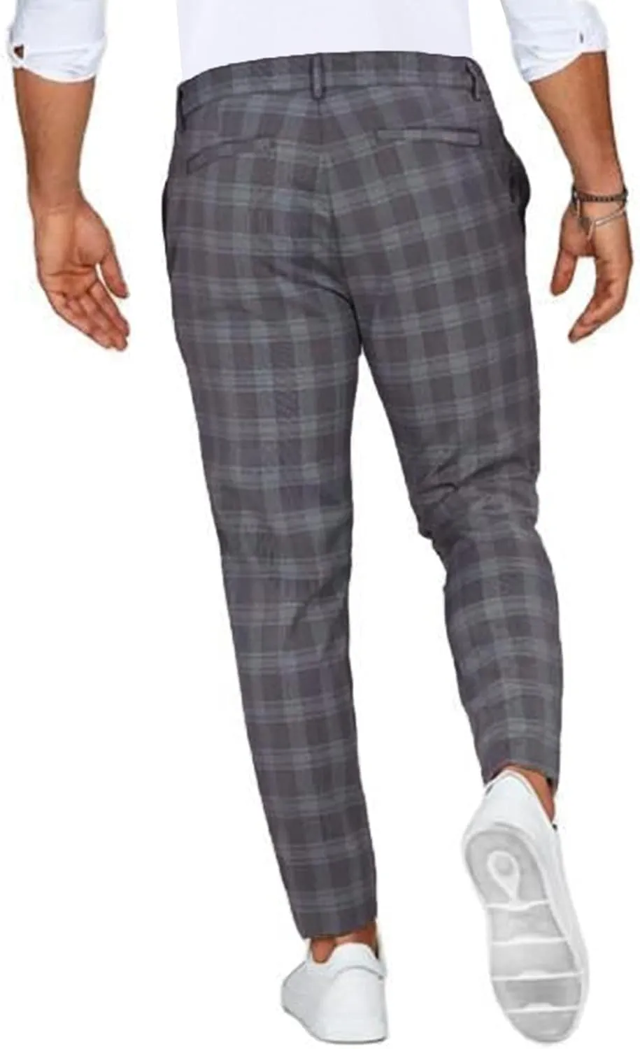 Plaid Dress Pants for Men Slim Fit Stretch Zip Up Business Work Pants Casual Outdoor Sports Golf Pants Pencil Chino Pants