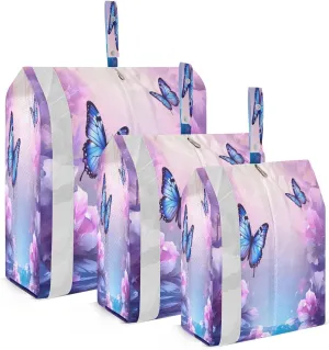 Purple Butterflies Flowers Floral Compression Packing Cubes 3 Set Travel Packing Cubes for Suitcases Organizer Bags Set for Carry on Suitcases