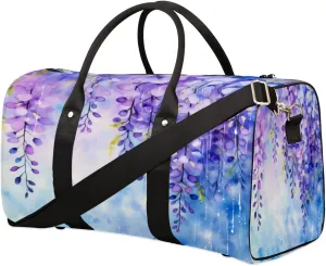 Purple Flower Travel Duffel Bag for Women Men, Abstract Floral Sport Tote Gym Bag Foldable Weekender Overnight Bag Waterproof Carry On Luggage Bag