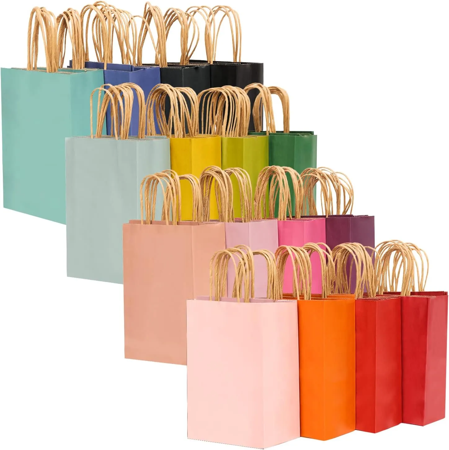 qiqee 32-Packs Paper Bags with Handles Bulk 7.6"x4.75"x10.5" Medium Gift Bags 16 Different Senior Color Bags Multiple UsesMedium Size