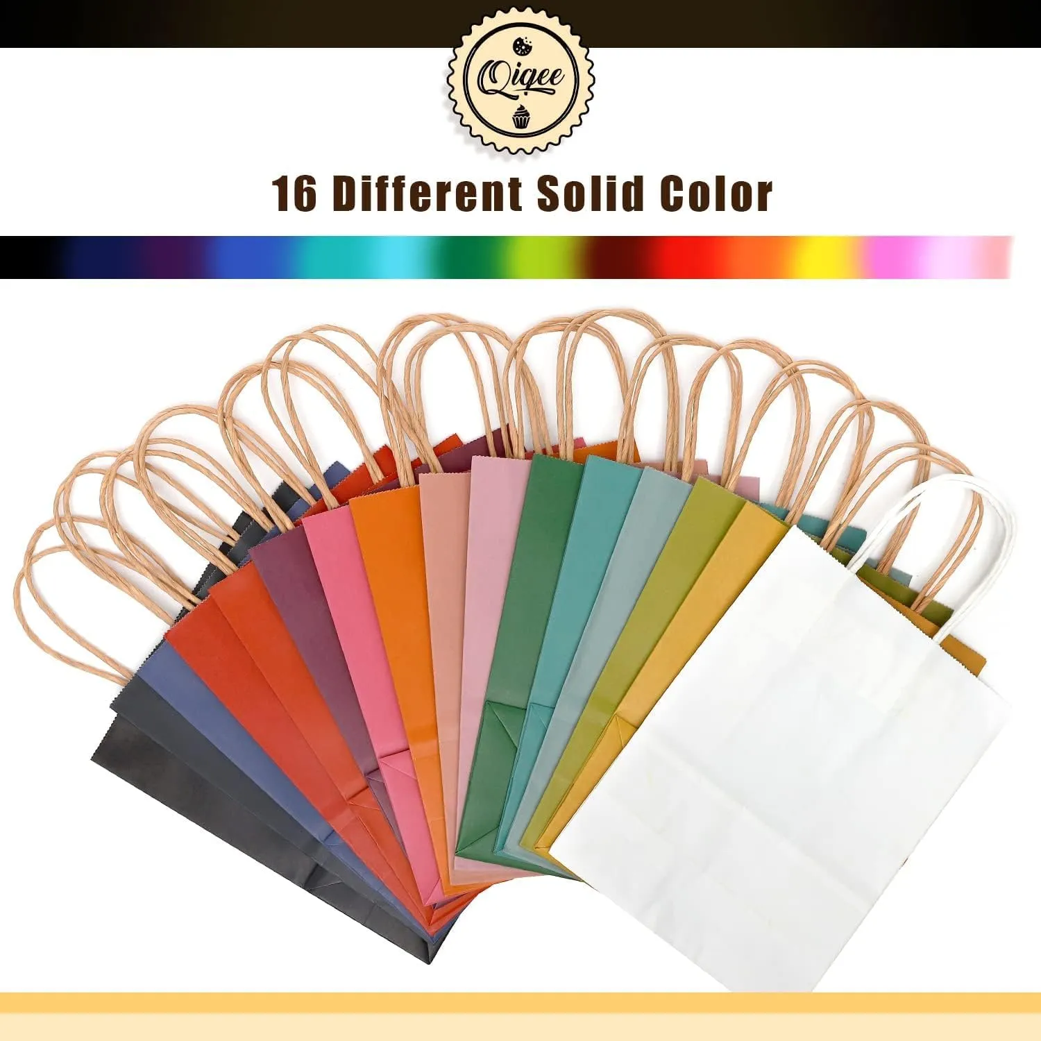 qiqee 32-Packs Paper Bags with Handles Bulk 7.6"x4.75"x10.5" Medium Gift Bags 16 Different Senior Color Bags Multiple UsesMedium Size
