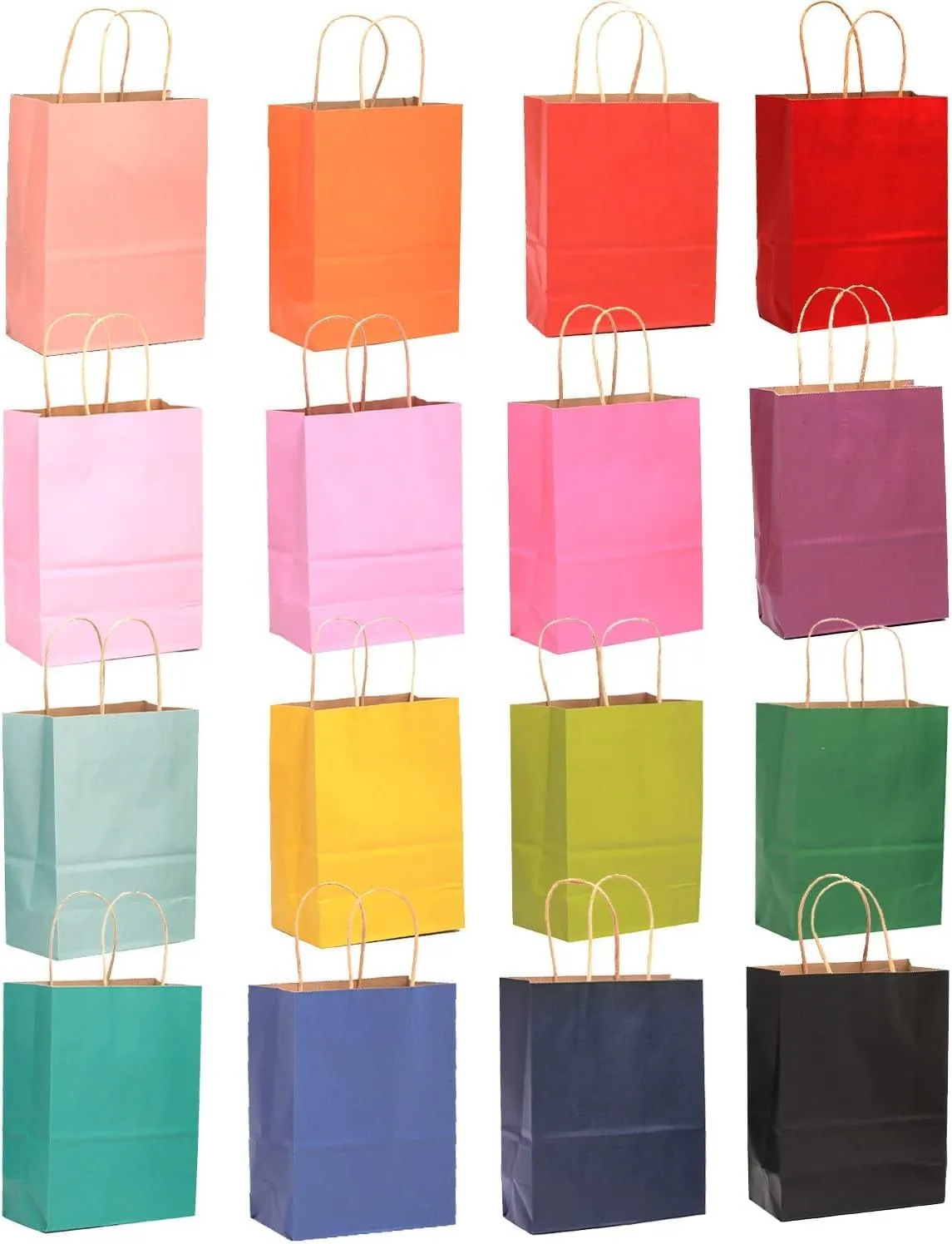 qiqee 32-Packs Paper Bags with Handles Bulk 7.6"x4.75"x10.5" Medium Gift Bags 16 Different Senior Color Bags Multiple UsesMedium Size
