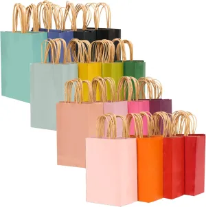 qiqee 32-Packs Paper Bags with Handles Bulk 7.6"x4.75"x10.5" Medium Gift Bags 16 Different Senior Color Bags Multiple UsesMedium Size