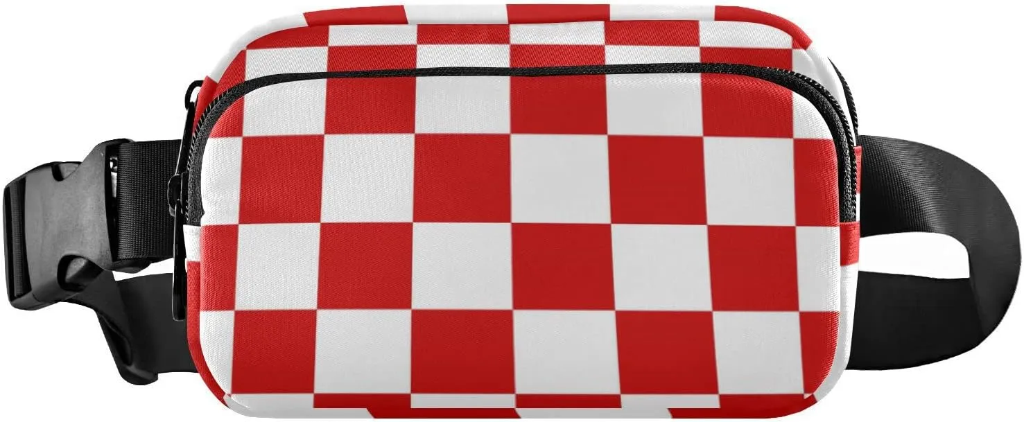 Red Plaid Fanny Packs for Women Crossbody Bags Everywhere Belt Bag with Adjustable Strap Fashion Waist Pack for Travel Daily Running