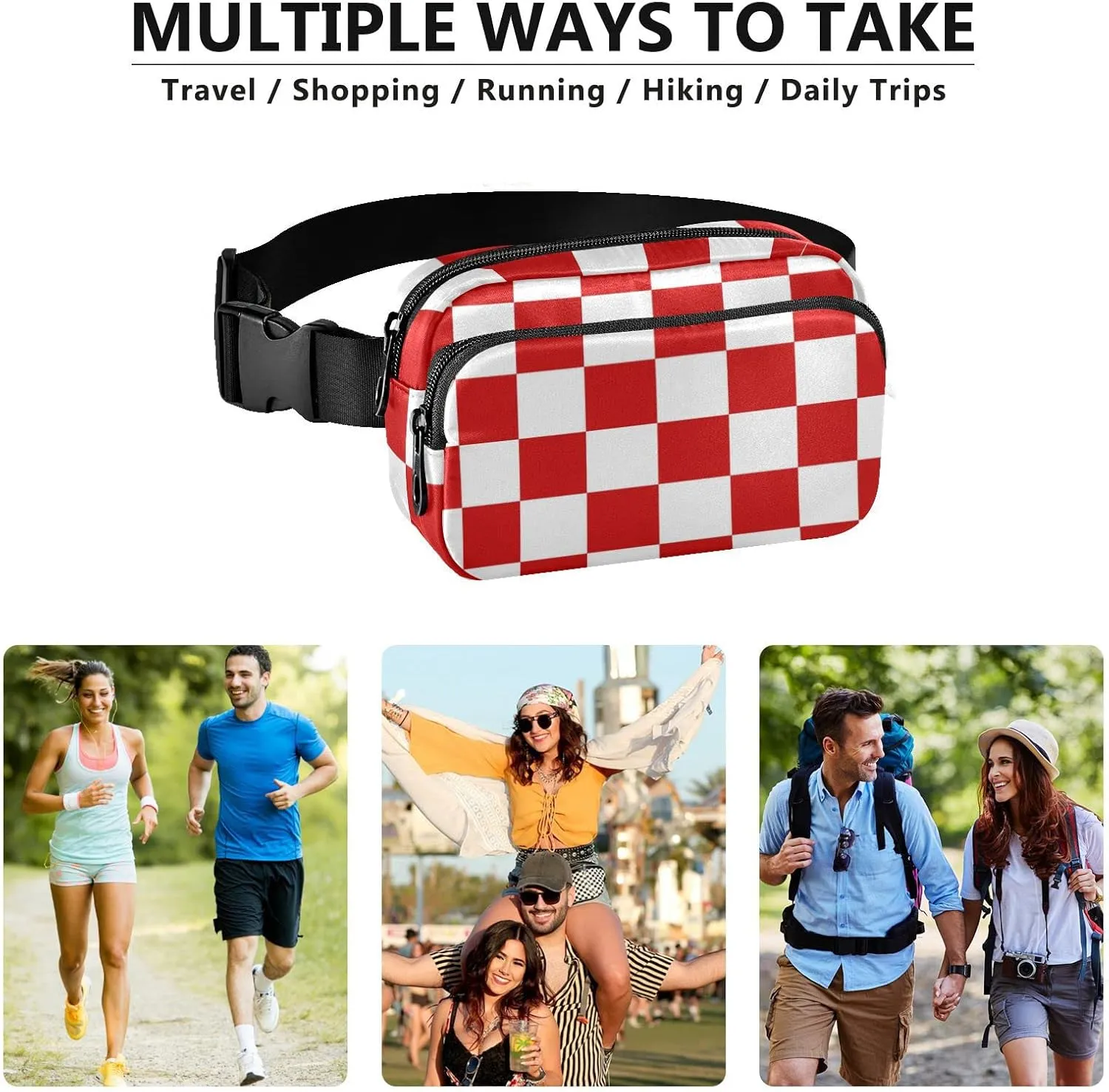 Red Plaid Fanny Packs for Women Crossbody Bags Everywhere Belt Bag with Adjustable Strap Fashion Waist Pack for Travel Daily Running