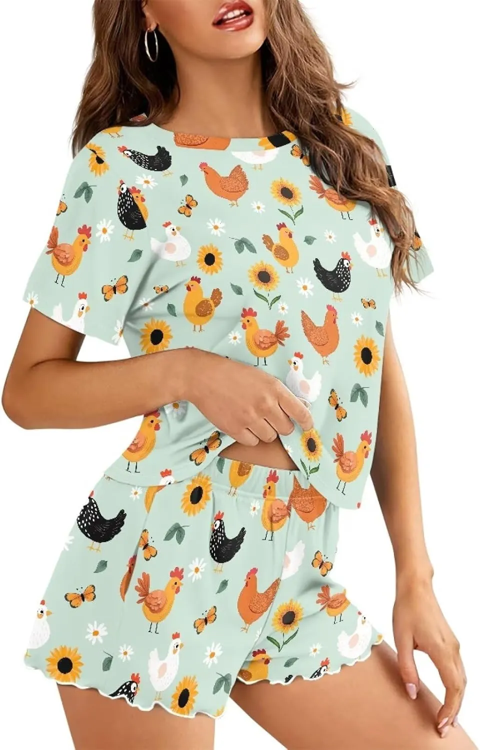 Renewold Womens Pajamas Set Short Sleeve Top and Shorts Sleepwear Set Women's Loungewear Night Suit