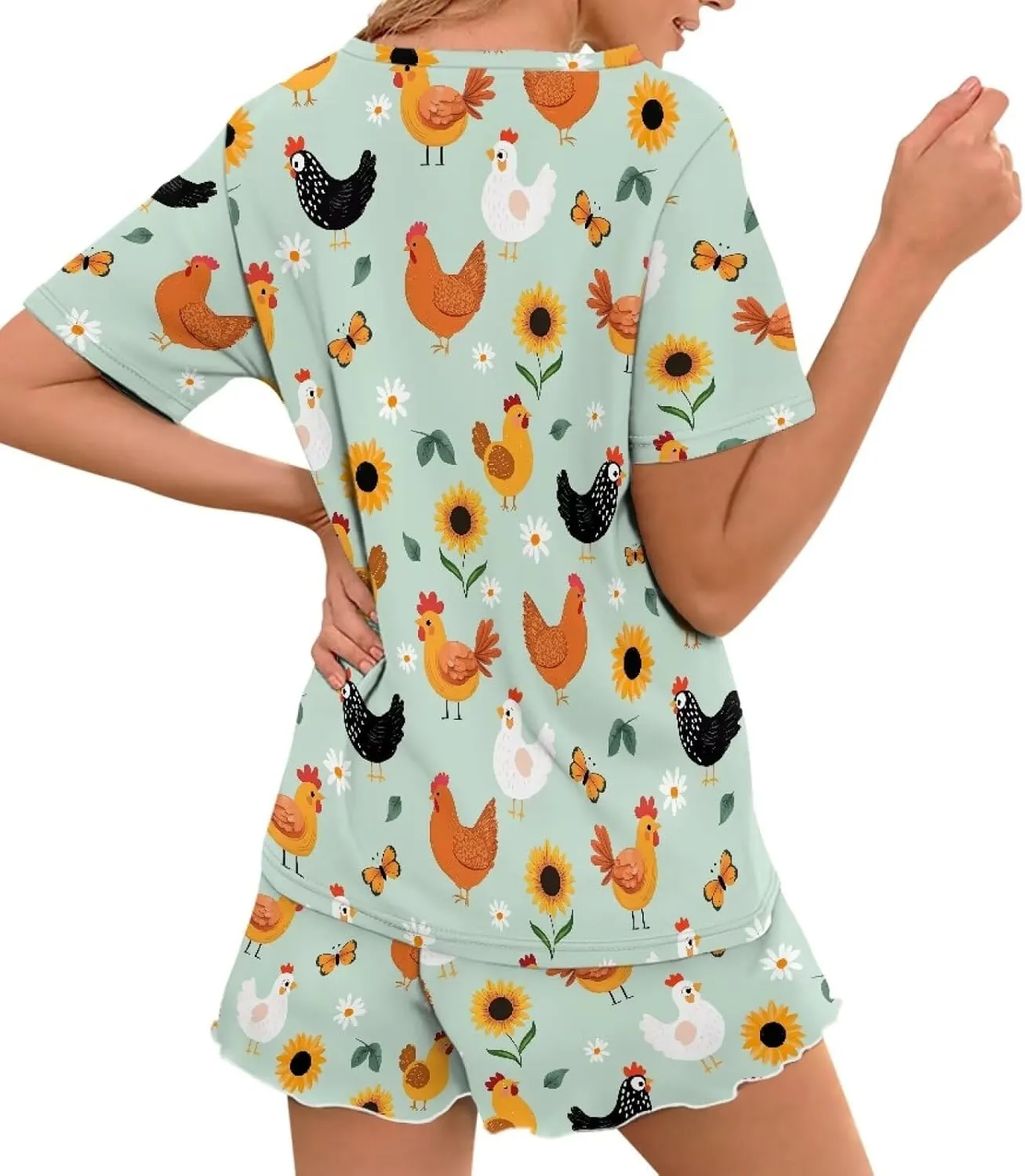 Renewold Womens Pajamas Set Short Sleeve Top and Shorts Sleepwear Set Women's Loungewear Night Suit