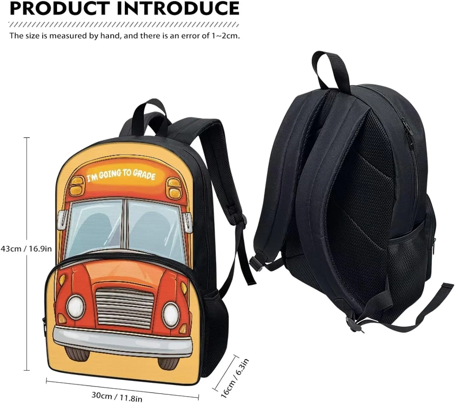 School Bus Backpack Lunch Bag and Pencil Case Set Kids Pencil Pouch Elementary School Backpack Thermal Insulated Lunch Bag with Zipper Pockets