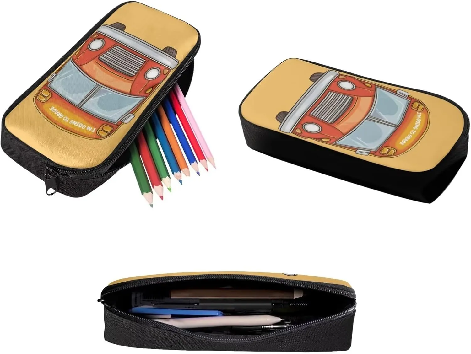 School Bus Backpack Lunch Bag and Pencil Case Set Kids Pencil Pouch Elementary School Backpack Thermal Insulated Lunch Bag with Zipper Pockets