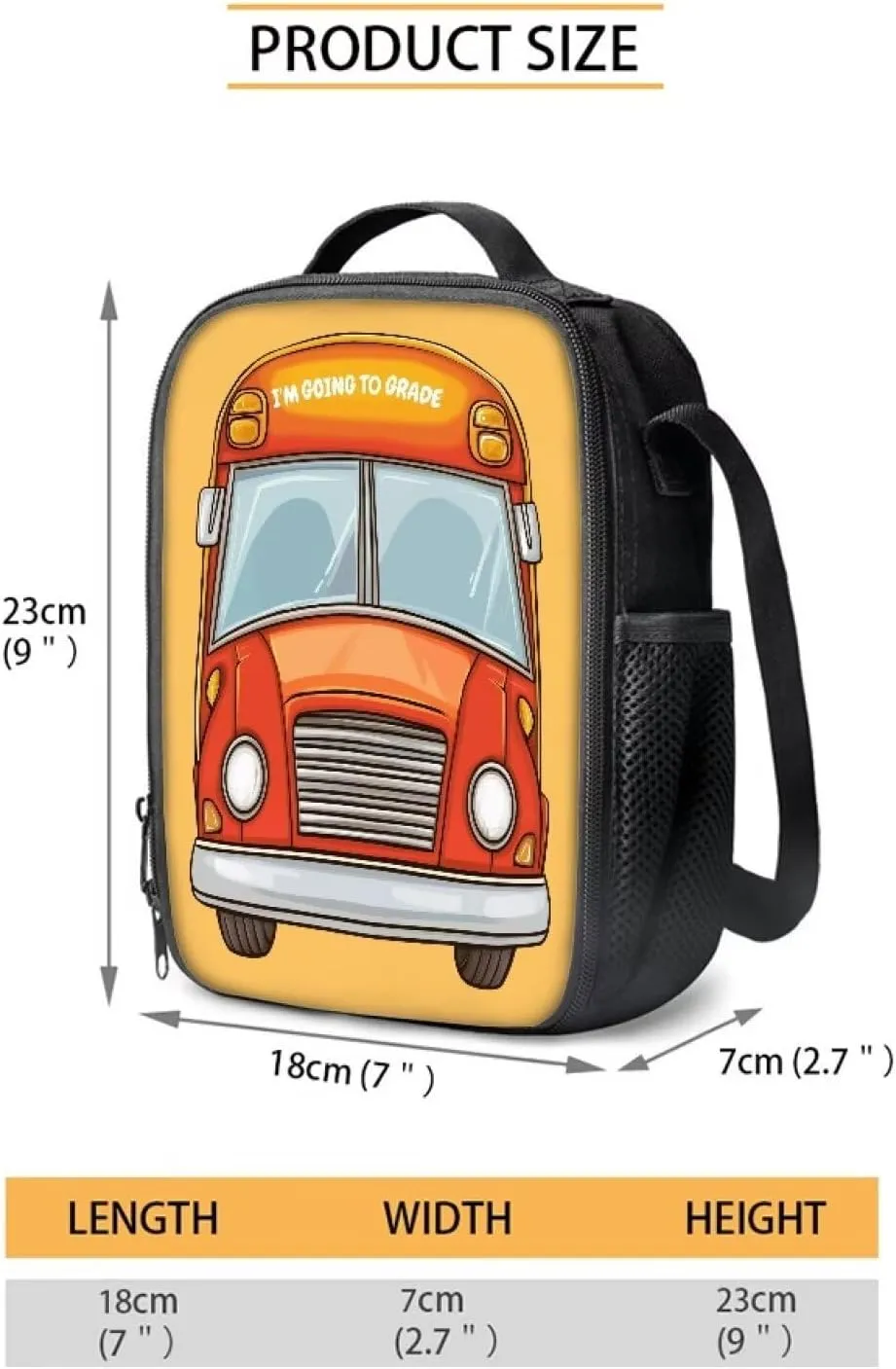 School Bus Backpack Lunch Bag and Pencil Case Set Kids Pencil Pouch Elementary School Backpack Thermal Insulated Lunch Bag with Zipper Pockets