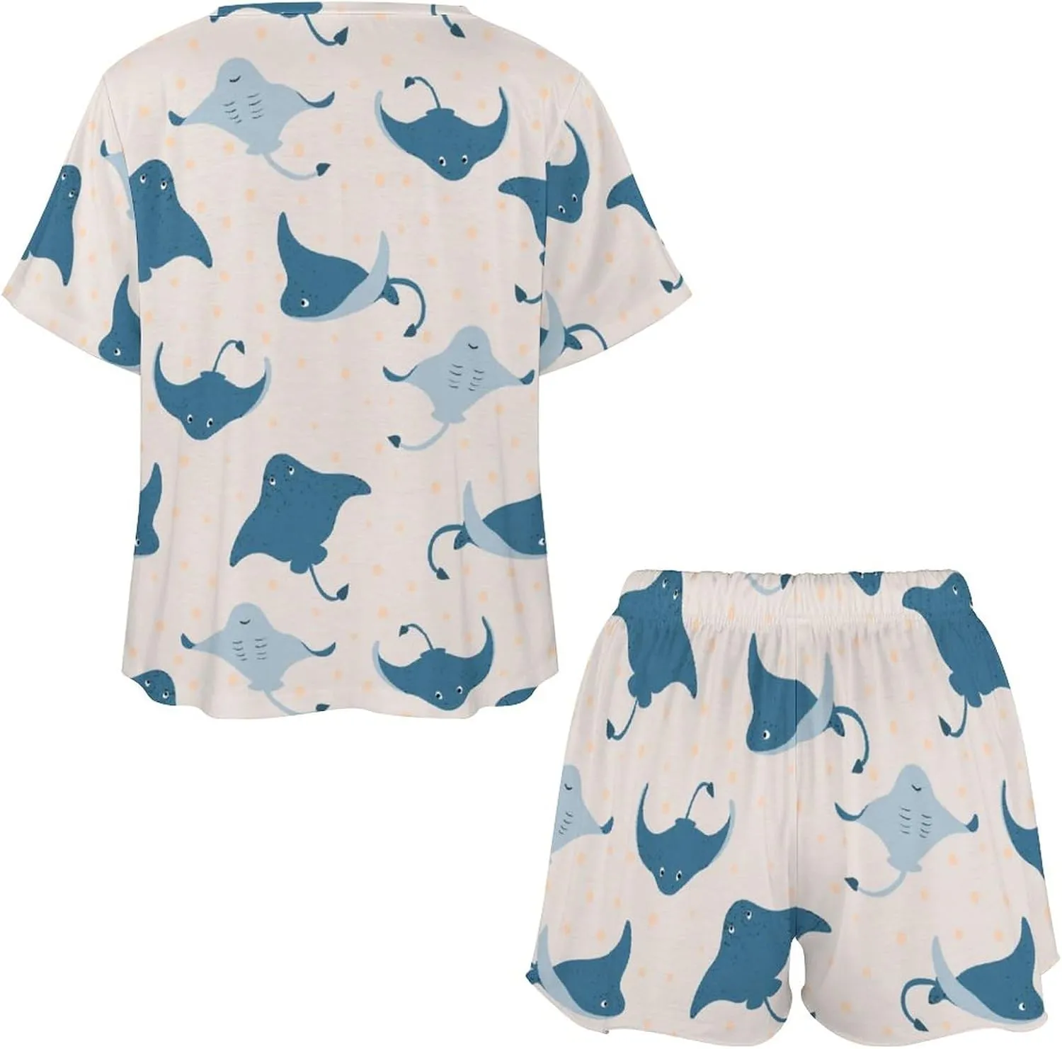 Sea Life Stingray Fish Classic Women's Pajamas Loungewear Set Loose Short Sleeve Sleepwear With Pockets