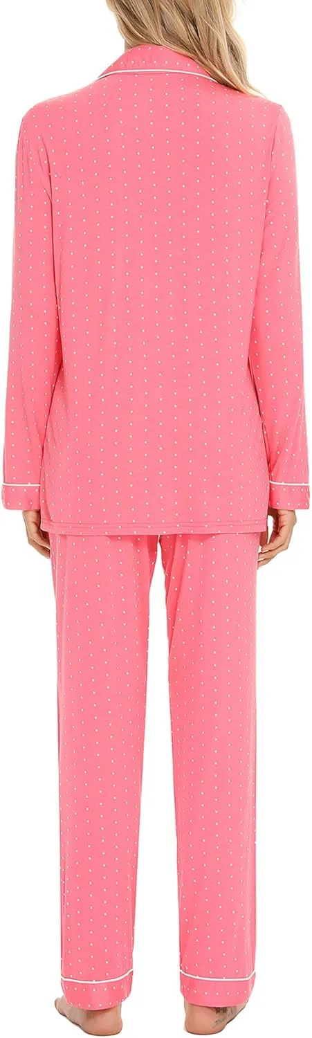 Senert Pajamas Set For Women Long Sleeve Sleepwear Soft Button Down Shirt with Long Pants Pj Lounge Sets S-XXL