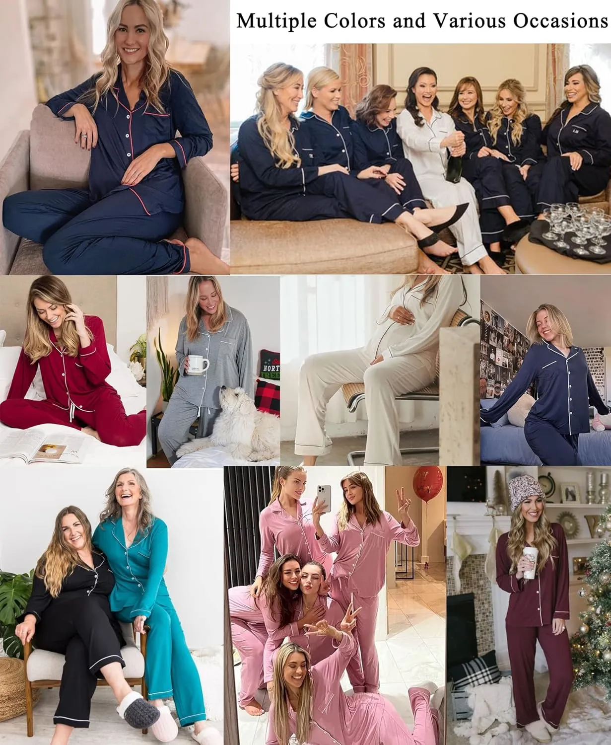 Senert Pajamas Set For Women Long Sleeve Sleepwear Soft Button Down Shirt with Long Pants Pj Lounge Sets S-XXL