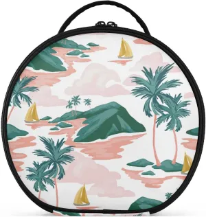 senya Round Cosmetic Pouch Travel Makeup Train Case Summer Beach Palm Trees Makeup Organizer Bag with Adjustable Dividers Portable for Cosmetics Makeup Brushes Toiletry Jewelry Accessories