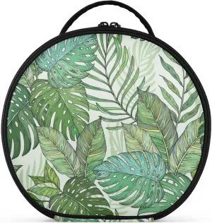 senya Round Cosmetic Pouch Travel Makeup Train Case Tropical Palm Leaves Makeup Organizer Bag with Adjustable Dividers Portable for Cosmetics Makeup Brushes Toiletry Jewelry Accessories