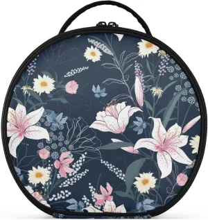 senya Round Cosmetic Pouch Travel Makeup Train Case Vintage Flower Ornament Makeup Organizer Bag with Adjustable Dividers Portable for Cosmetics Makeup Brushes Toiletry Jewelry Accessories