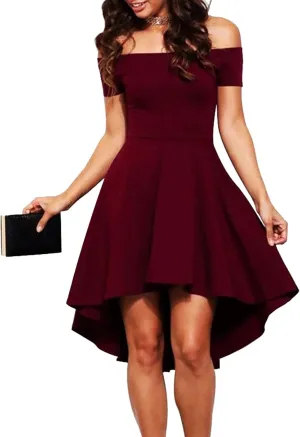 Shenbolen Womens Off Shoulder Short Sleeve Evening Dress Cocktail Skater Dresses