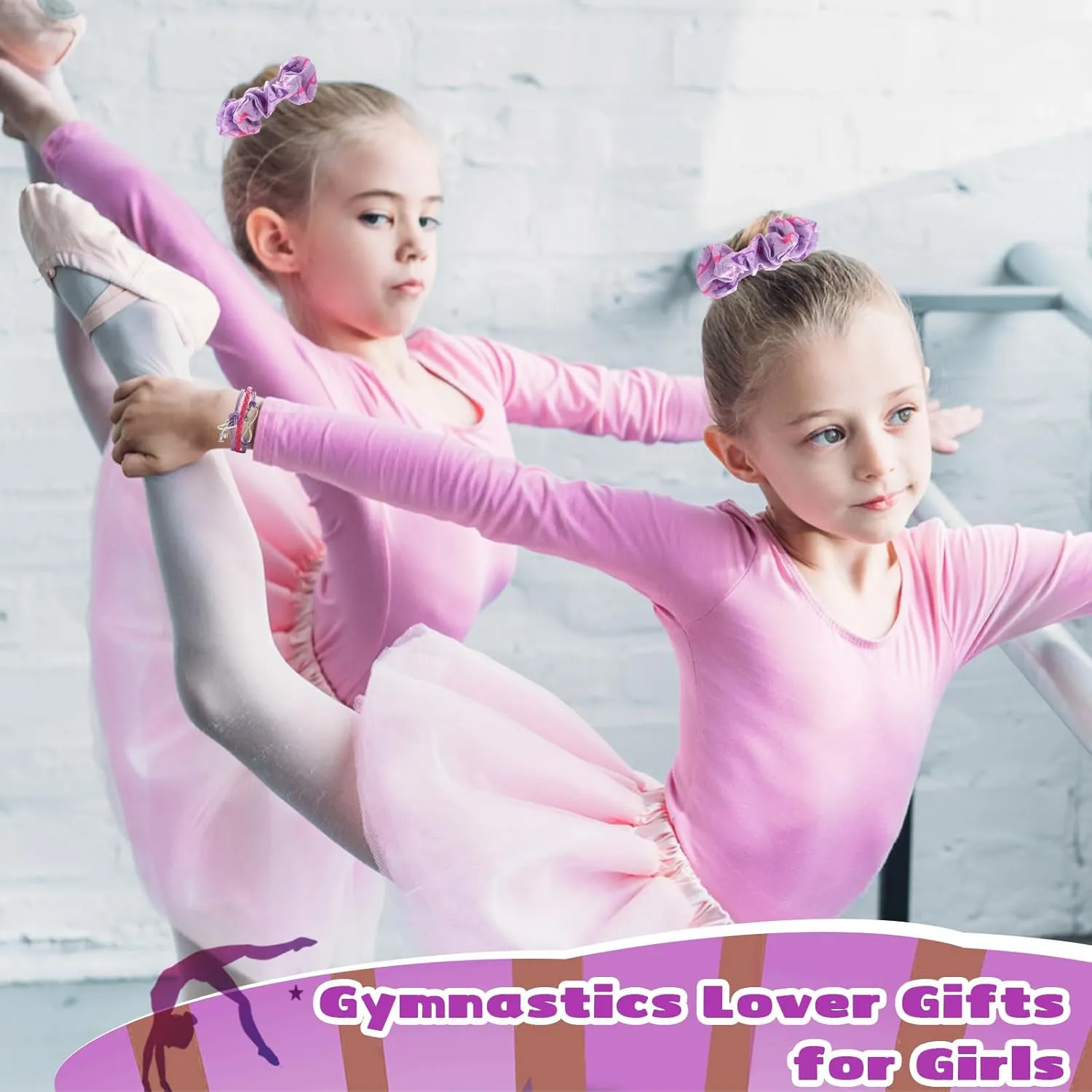 Sieral 4 Pieces Gymnastics Gifts for Girls 14oz Water Bottle Hair Scrunchies Bracelet Jewelry for Girls Zipper Pouch Sports Accessories for Sports Graduation Gifts (Light Purple)