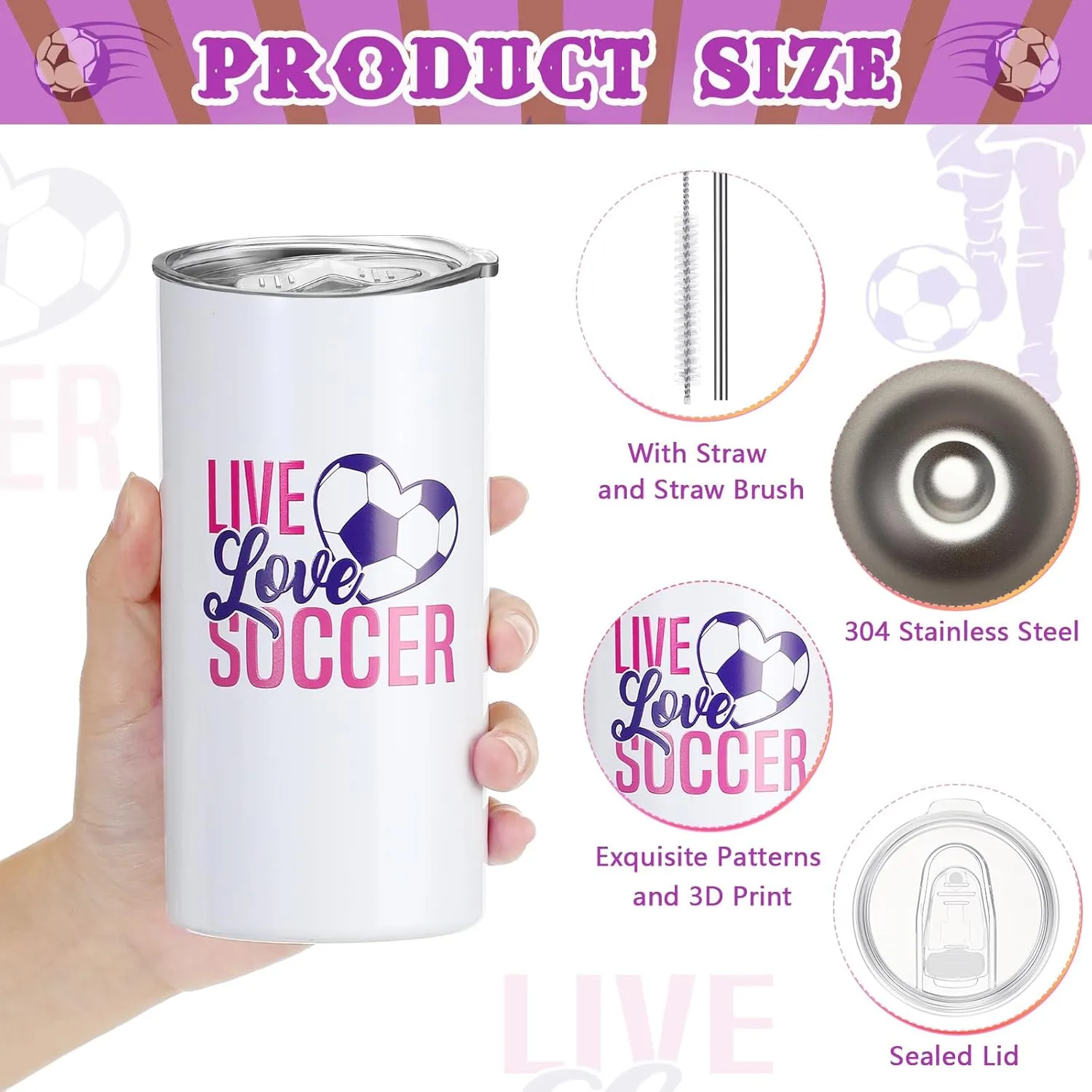 Sieral 4 Pieces Soccer Gifts for Girls 14oz Water Bottle Hair Scrunchies Bracelet Jewelry for Girls Zipper Pouch Sports Accessories for Sports graduation Gifts (Purple)
