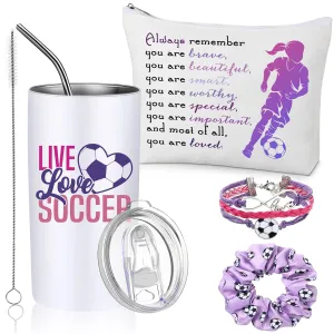 Sieral 4 Pieces Soccer Gifts for Girls 14oz Water Bottle Hair Scrunchies Bracelet Jewelry for Girls Zipper Pouch Sports Accessories for Sports graduation Gifts (Purple)