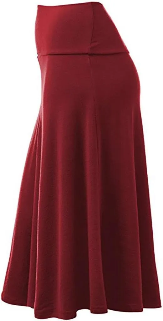 Skirts for Women's Plus Size Solid Flare Hem High Waist Midi Skirt Sexy Uniform Pleated Skirt