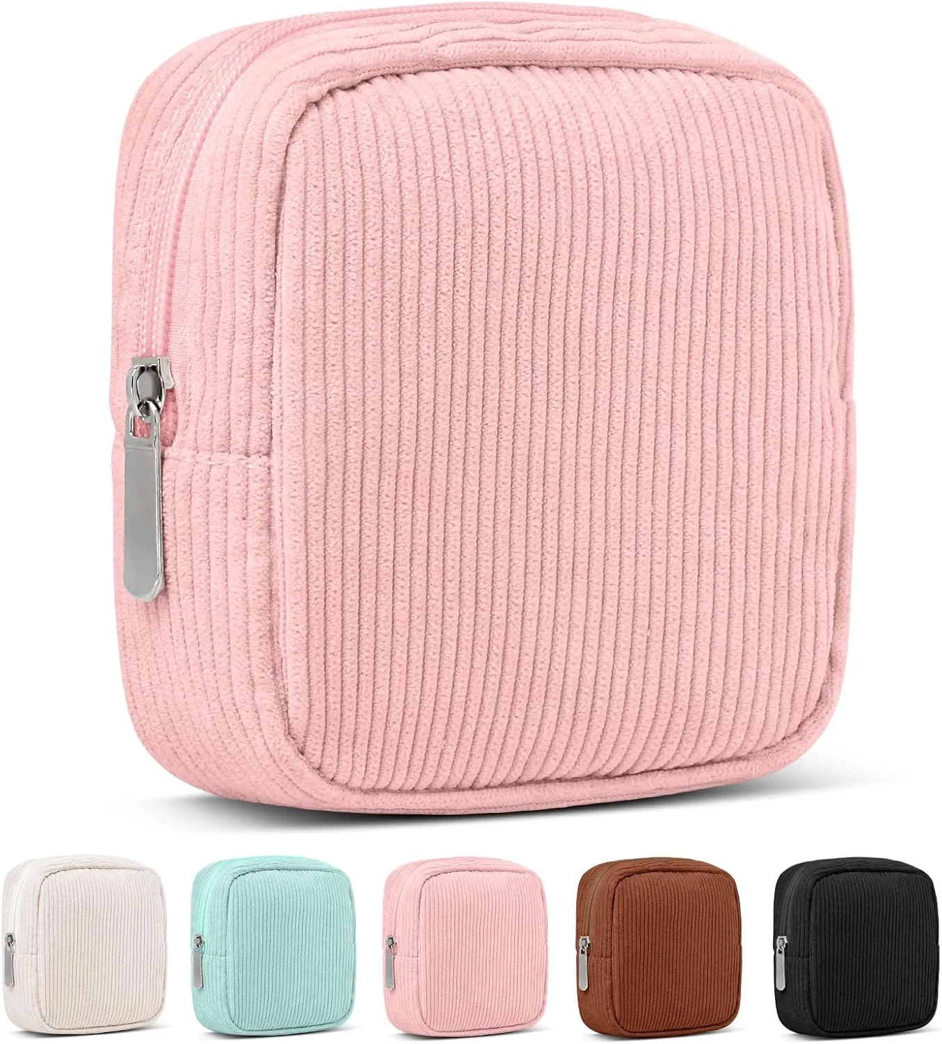 Small Corduroy Makeup Bag  Mini Cosmetic Pouch with Metal Zipper,Small Essentials Bag for Purse, Travel, and Gifts  Perfect for Jewelry, Cables, and Accessories,Pink
