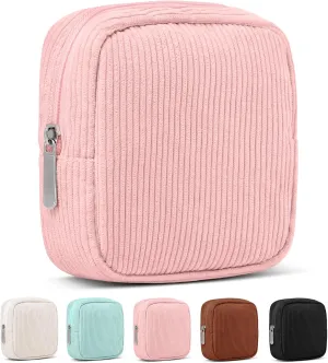 Small Corduroy Makeup Bag  Mini Cosmetic Pouch with Metal Zipper,Small Essentials Bag for Purse, Travel, and Gifts  Perfect for Jewelry, Cables, and Accessories,Pink
