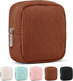 Small Makeup Bag for Purse  Corduroy Makeup Bag with Inner Pocket, Zipper Pouch for Essentials, Jewelry, and Cables  Perfect for Gifts and Daily Use, Brown