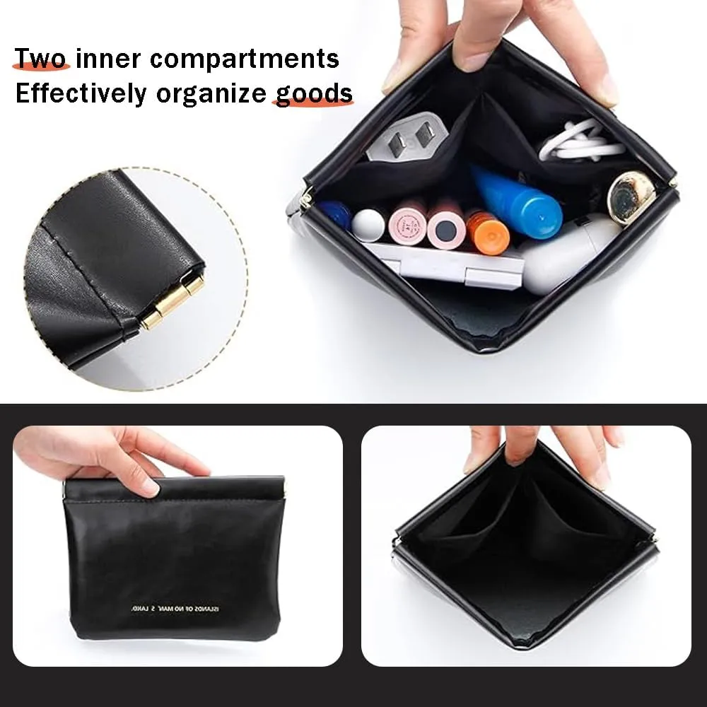 Small Purse Makeup Bag for Women with inner bag,Elastic Open Close Storage Bag Mini Travel Storage Bag,Waterproof Organizer Pouch for Lipstick Cosmetics Headphones Jewelry (Black)