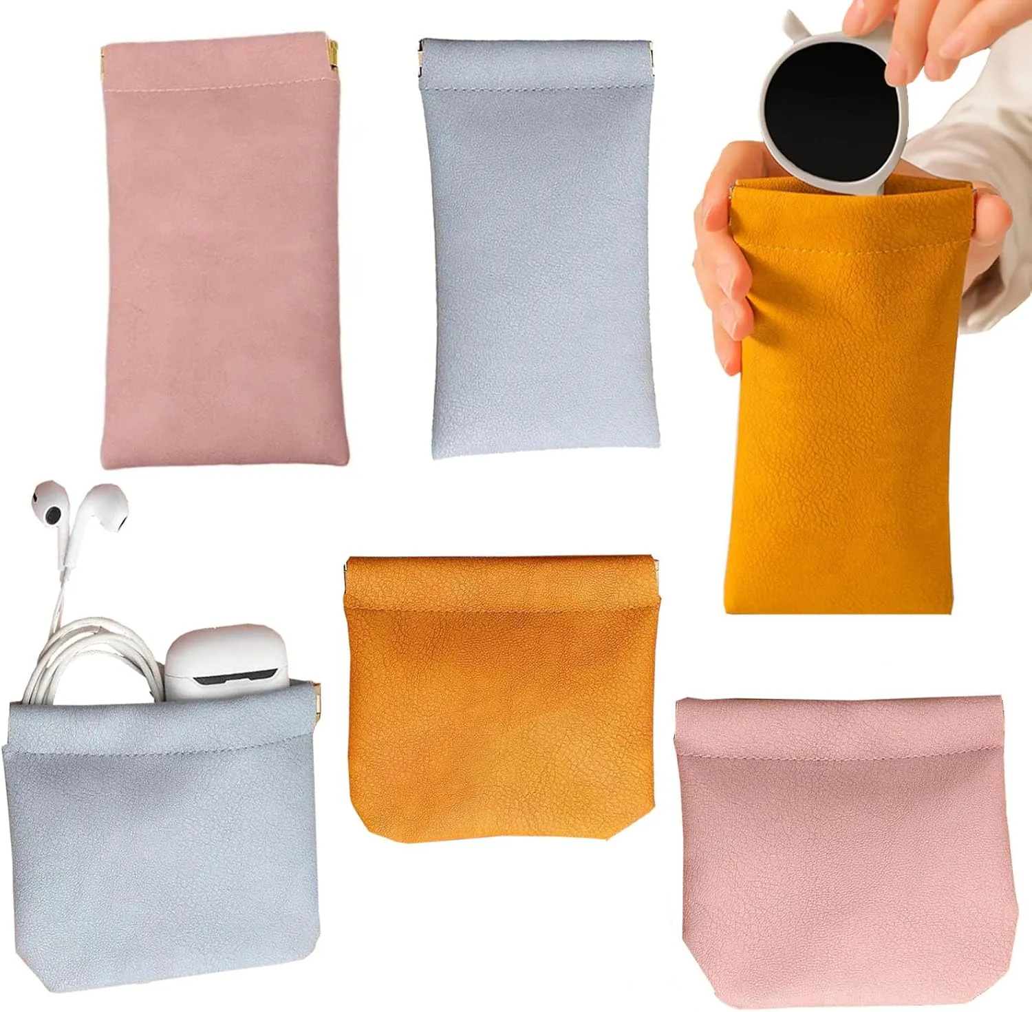 Snap Closure Organizer Pouch,Portable Pouch Waterproof Small Makeup Bag for Purse,No Zipper Self-closing Men/Women Pouchic Bag for Glasses, Jewelry