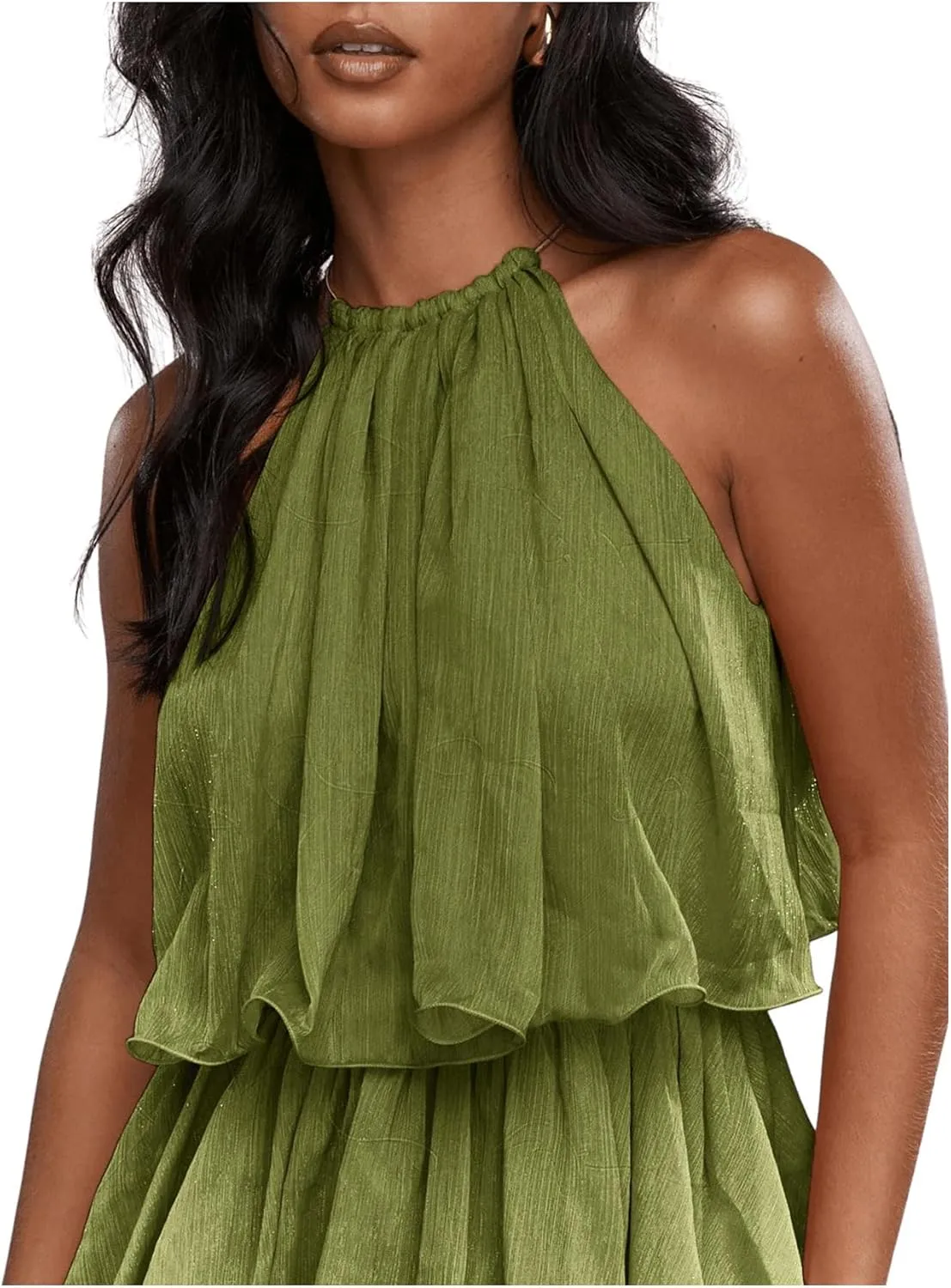 SOLY HUX Women's Summer Halter Dresses Sleeveless Ruffle Tiered Layered A Line Flowy Mini Dress