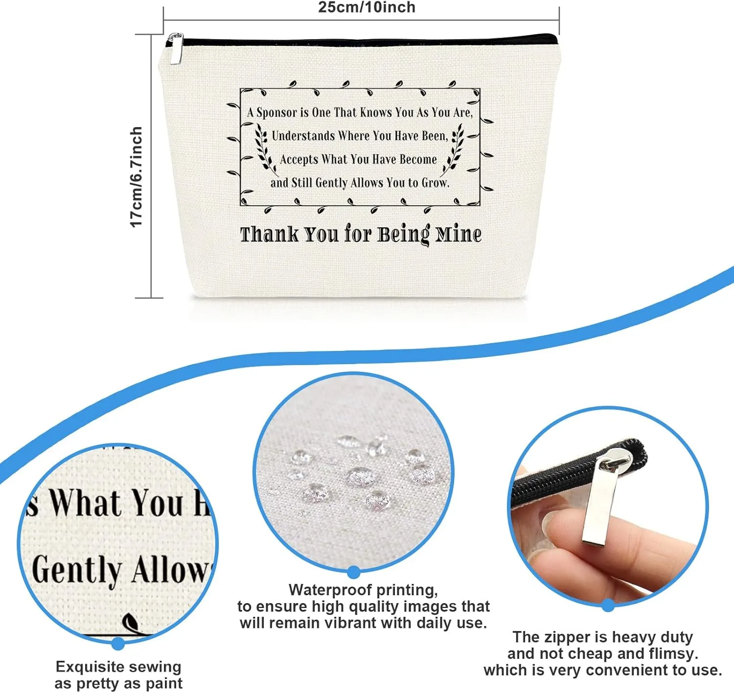 Sponsor Appreciation Gifts Thank You Gifts for Sponsor Makeup Bag for Women Cosmetic Bag Pouch Confirmation Sponsor Gift NA Addiction Recovery Gift AA Sponsor Gift Christmas Birthday Thanksgiving Gift