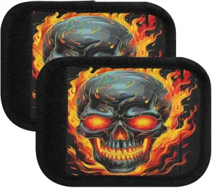 SPRIPORT Skull with Fire 2 Pack Luggage Handle Wraps for Suitcase Identifier Luggage Makers Covers with ID Tag Luggage Bag Grip Protector Saddle for Flying Airplane Travel Shopping Bag Handbag Wallet