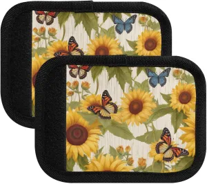 SPRIPORT Sunflower Colorful Butterflies 2 Pack Luggage Handle Wraps for Suitcase Identifier Luggage Makers Covers with ID Tag Luggage Bag Grip Protector Saddle for Handbag Flying Airplane Travel