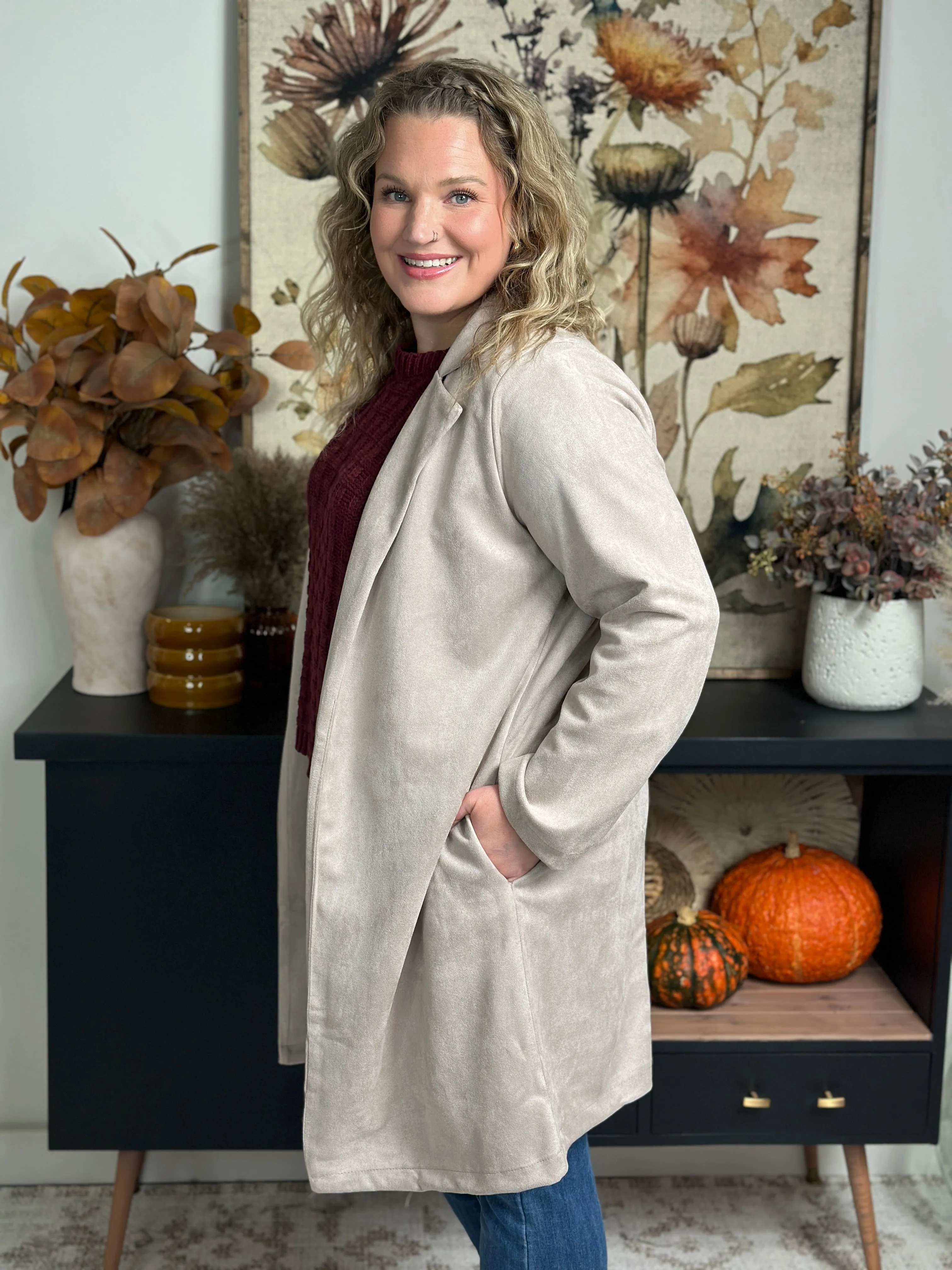 Suede Overlay Jacket - Taupe - FINAL SALE