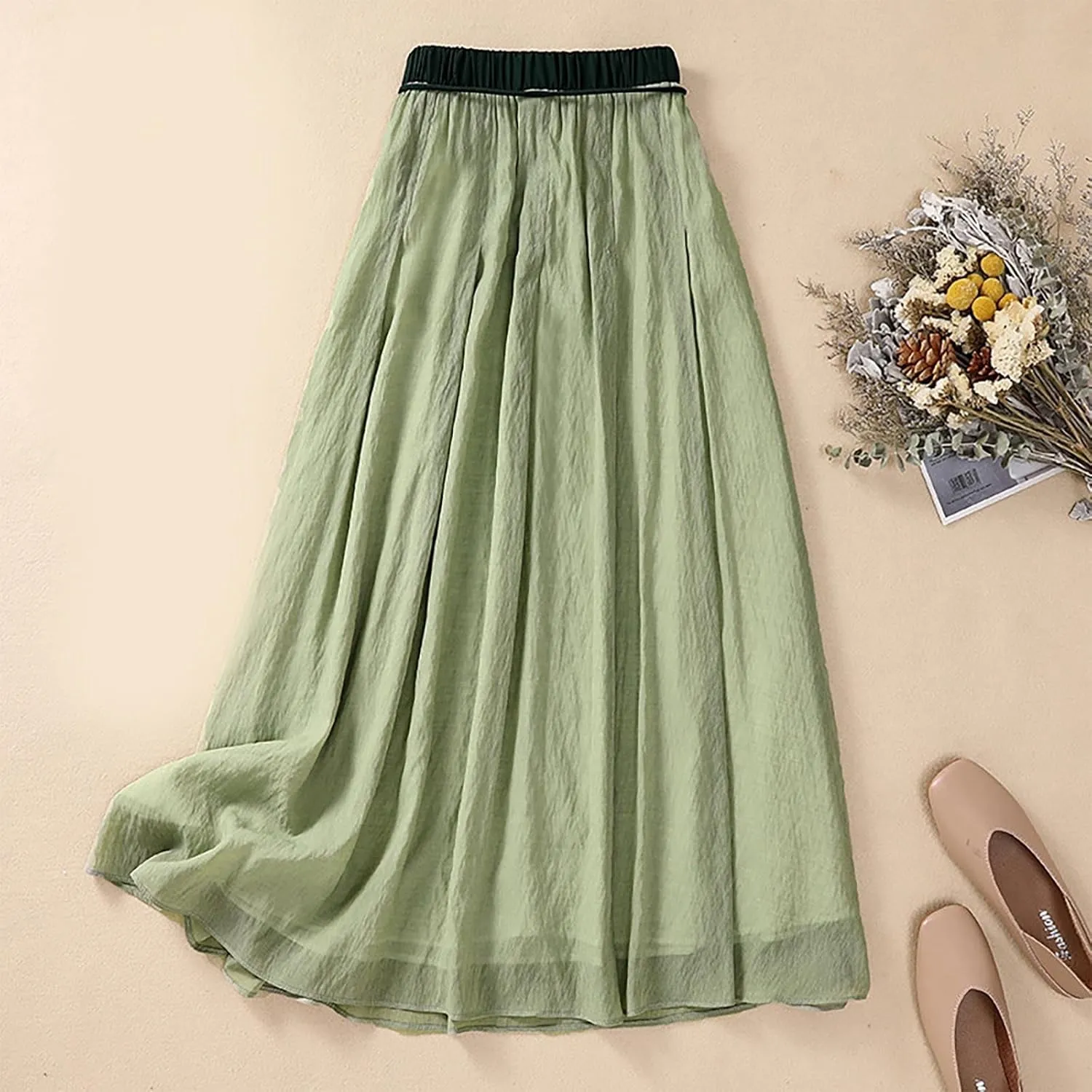 Summer Skirts for Women Drawstring Cinch Waisted Skirt Trending Cotton Linen Baggy Plus Size Skirts A Line Skirt