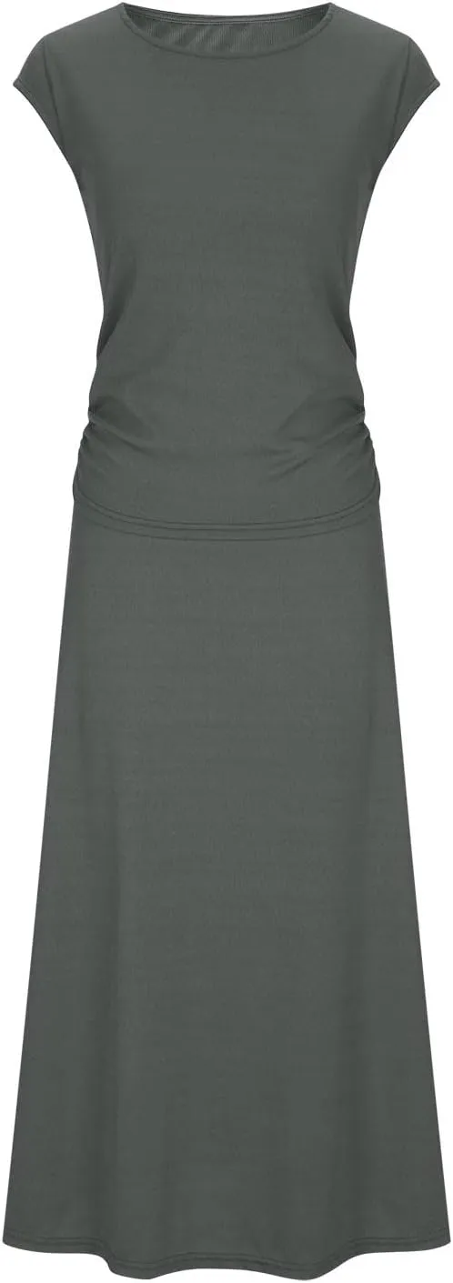 Summer Two Piece Sets For Women Short Sleeve Cropped Tops And Pleated Midi Skirt Lounge Sets Solid Travel Lounge Sets