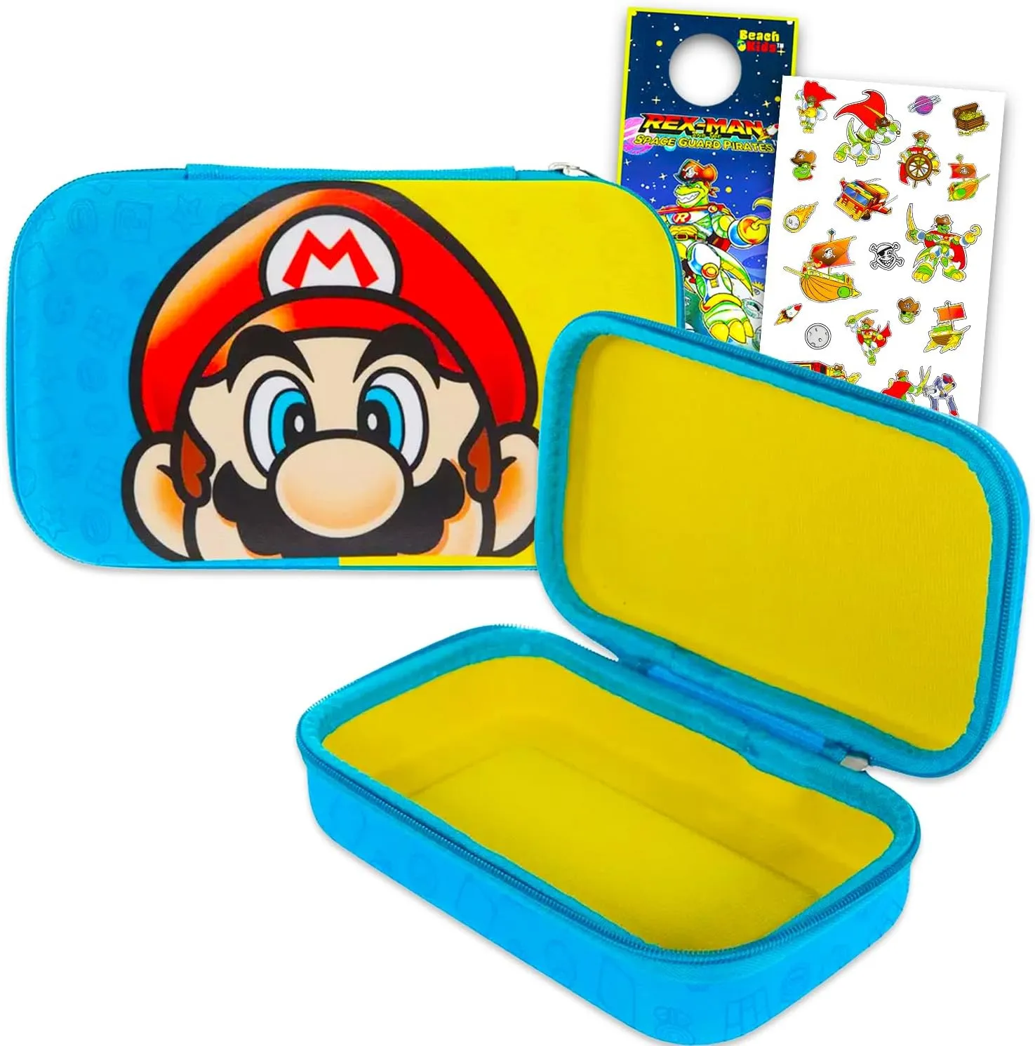 Super Mario Bros Travel Bag for Kids Toiletry Bag Bundle with Mario Multi-Purpose Bag for Cosmetics, Jewelry, More Plus Stickers, Door Hanger Portable Case