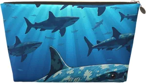 SWEET TANG Women's PU Leather Makeup Bag Pouch, Travel Cosmetic Bag, Funny Portable Organizer Compatible with Blue Camo Shark, Water Resistant Jewelry Case with Zipper