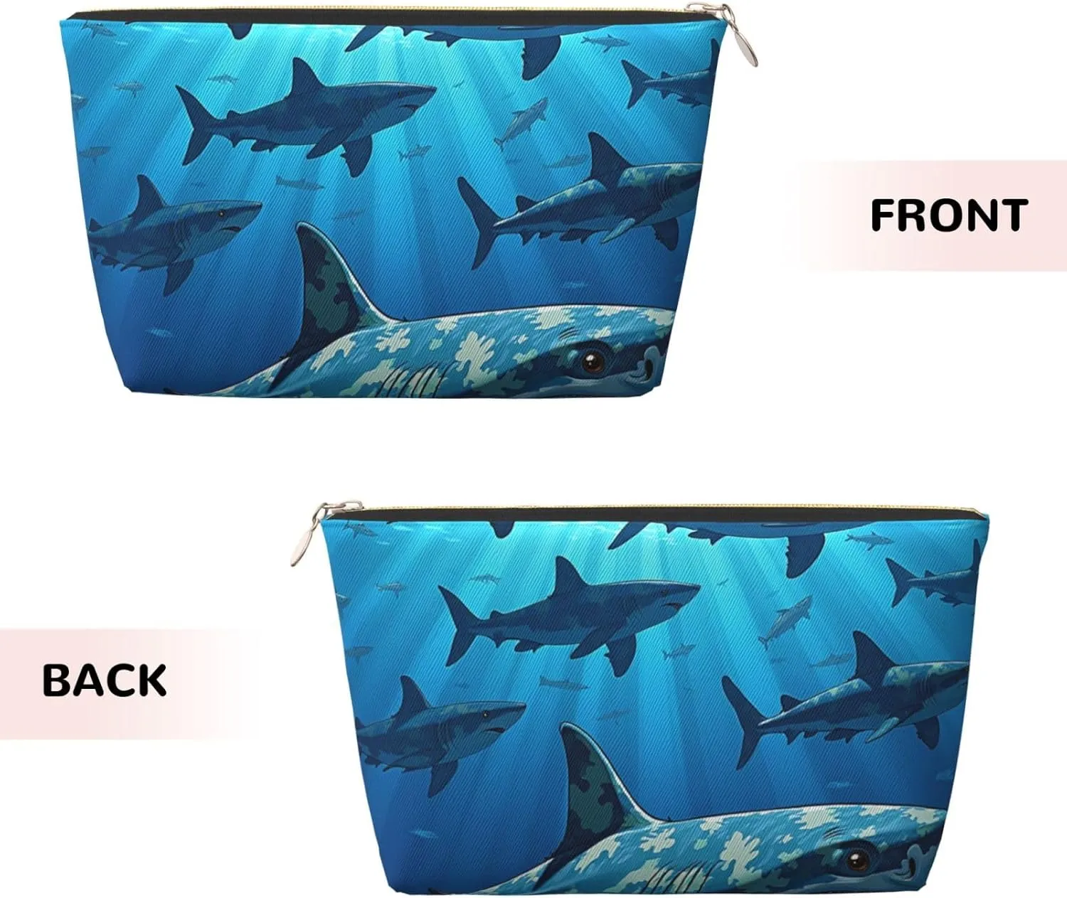 SWEET TANG Women's PU Leather Makeup Bag Pouch, Travel Cosmetic Bag, Funny Portable Organizer Compatible with Blue Camo Shark, Water Resistant Jewelry Case with Zipper
