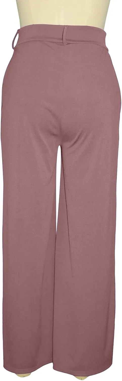 Tcremisa Women's Dressy Wide Leg Long Palazzo Pants Casual Straight Legs Loose High Waist Trousers(No Belt)
