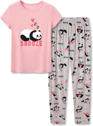 Tebbis Little & Big Girls Striped & Cat Pajama Set - Soft Modal Fiber 2-Piece Summer PJs in Sizes 6-18