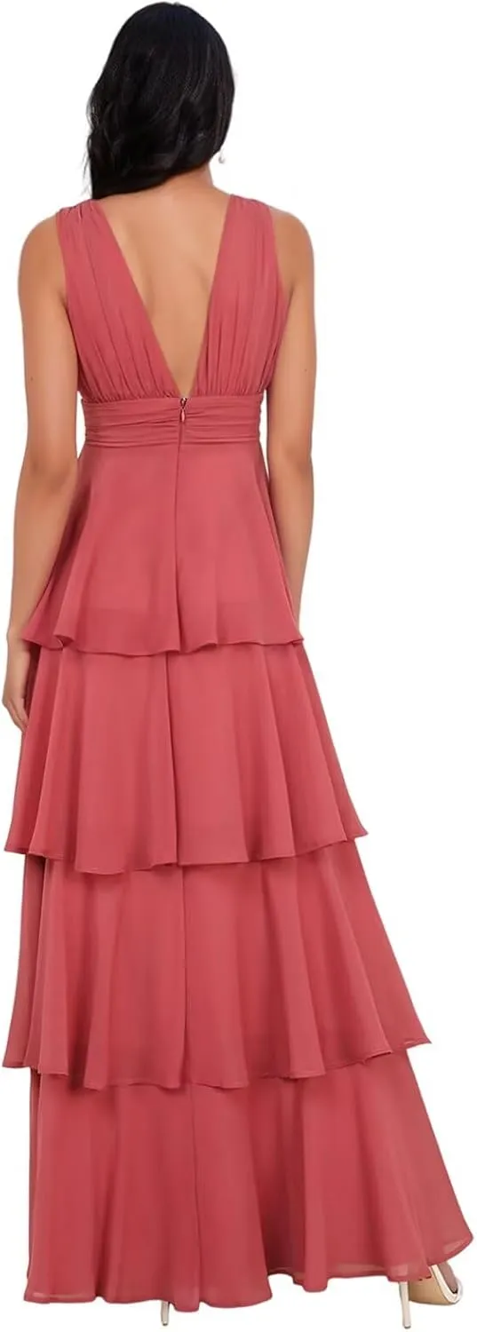 Tiered Chiffon Bridesmaid Dresses 2025 for Women Ruffles Formal Evening Dresses Long with Pleated TN310