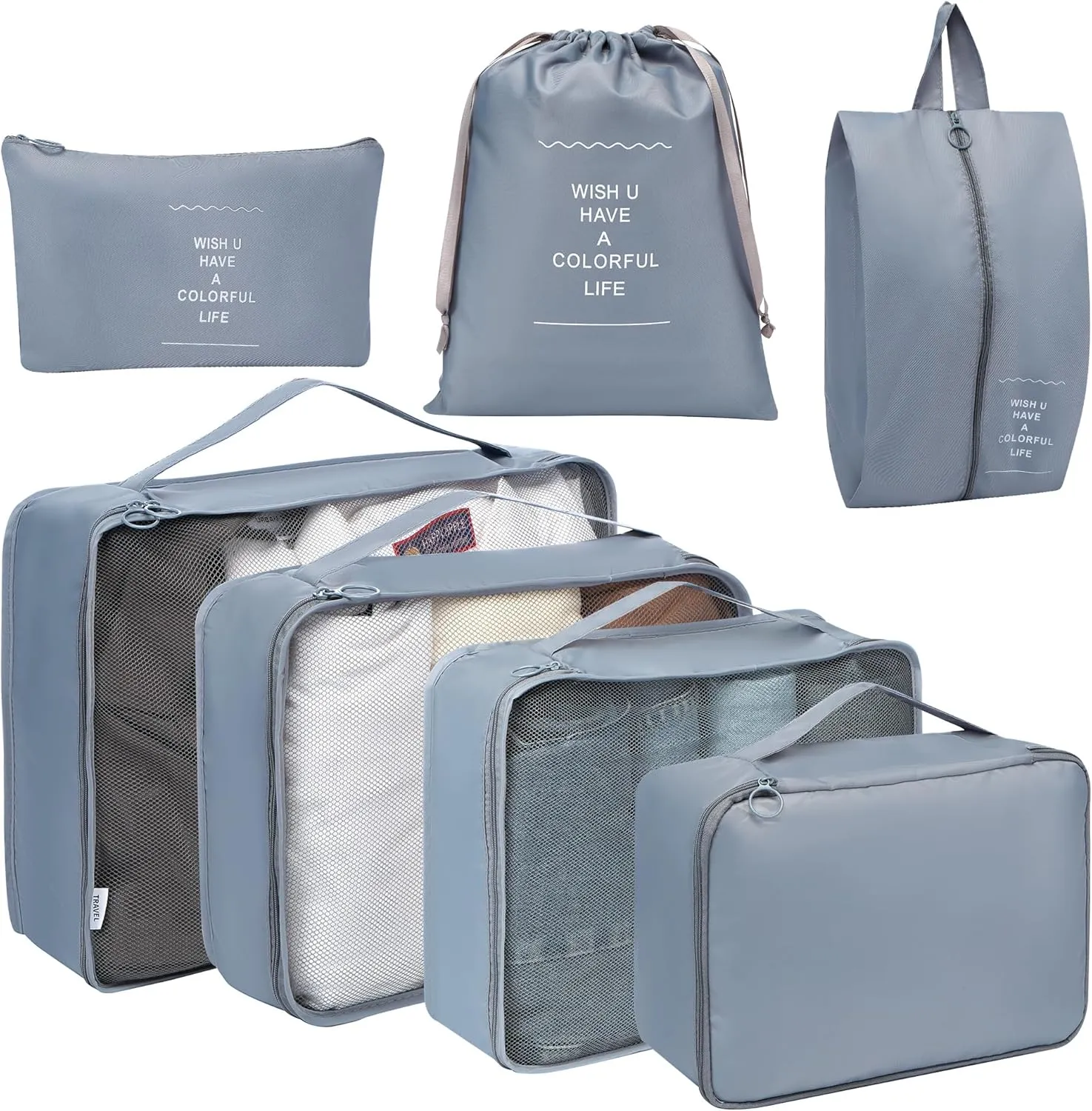 Toplive 7 Set Packing Cubes for Travel, Luggage Organizer Bags for Travel Accessories Travel Essentials, Travel Packing Cubes for Suitcases, Compression Packing Cubes, Gray